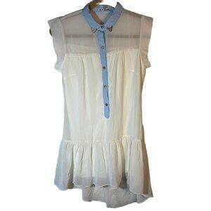 oh my julian short sleeve baby doll dress sheer 3/4 button down small READ